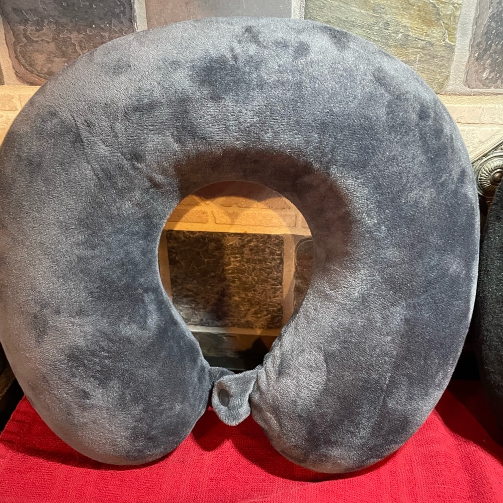New Gray Neck Travel Pillow with snap front closure super soft velvet feel